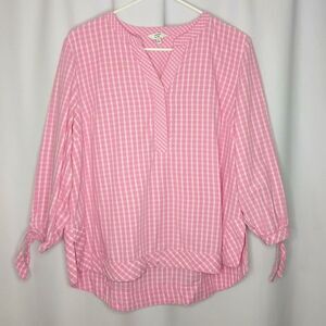 Crown & Ivy V-neck Blouse Loose Fit 3/4 Sleeves Cotton Casual Top Shirt sz: XL